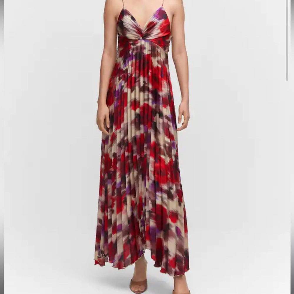 Mango Pleated Satin Dress